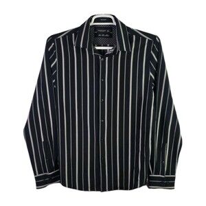 Denim and Flowers Ricky Singh Men's Large Black W/ White Stripes Button Down